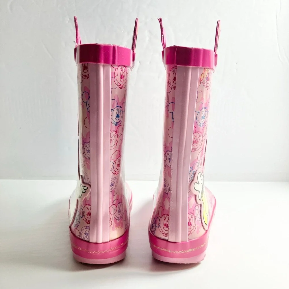 Disney Minnie Mouse Daisy Duck Pink Rubber Rain Boots Pull-On Toddler Sz 13/1